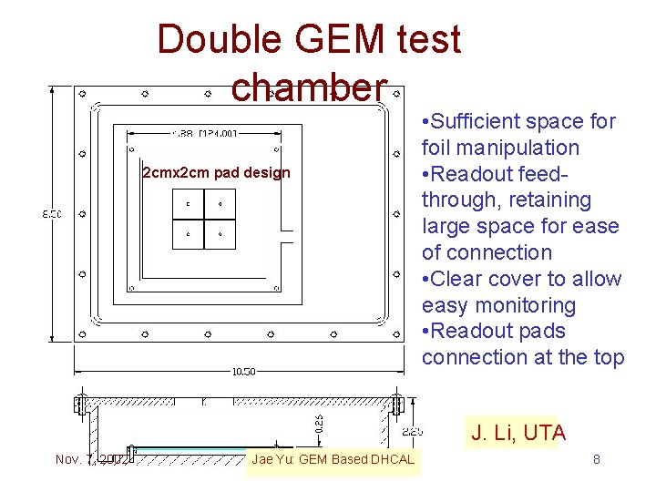 Double GEM test chamber 2 cmx 2 cm pad design • Sufficient space for