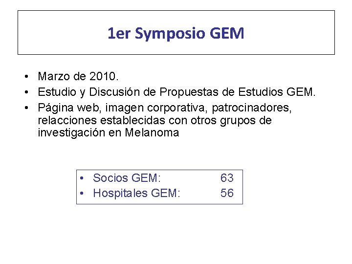 1 er Symposio GEM • Marzo de 2010. • Estudio y Discusión de Propuestas