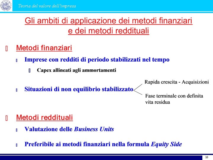 Teoria del valore dell’impresa 10 