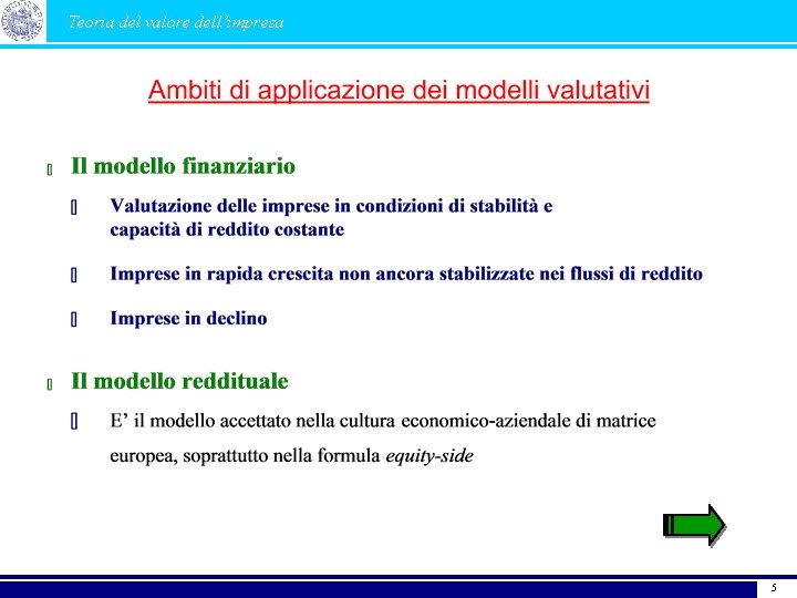 Teoria del valore dell’impresa 5 