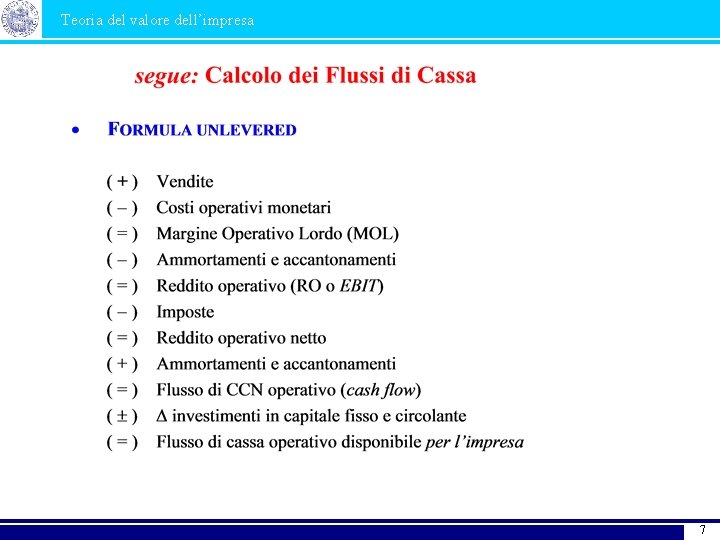 Teoria del valore dell’impresa 7 