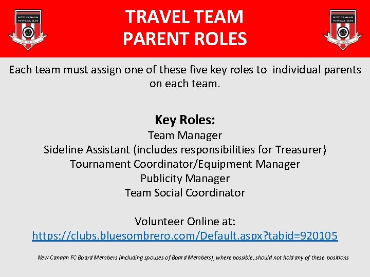 TRAVEL TEAM PARENT ROLES Each team must assign one of these five key roles