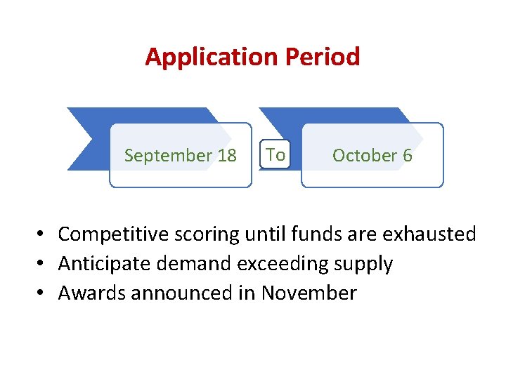 Application Period September 18 To October 6 • Competitive scoring until funds are exhausted