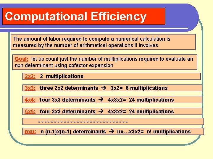 Computational Efficiency The amount of labor required to compute a numerical calculation is measured