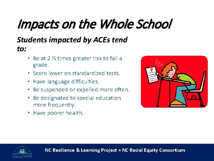 Impacts on the Whole School Students impacted by ACEs tend to: • Be at