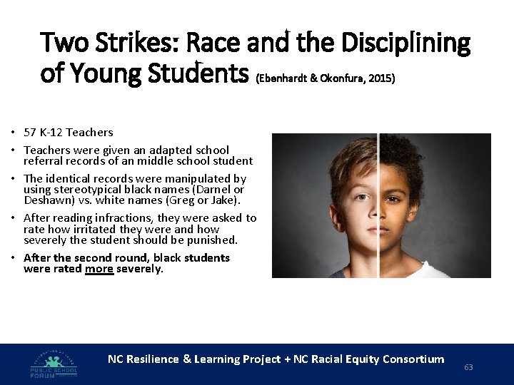 Two Strikes: Race and the Disciplining of Young Students (Ebenhardt & Okonfura, 2015) •