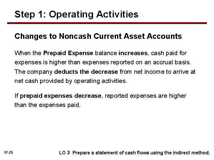 Step 1: Operating Activities Changes to Noncash Current Asset Accounts When the Prepaid Expense