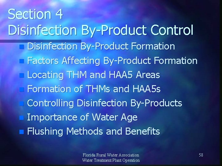 Section 4 Disinfection By-Product Control Disinfection By-Product Formation n Factors Affecting By-Product Formation n