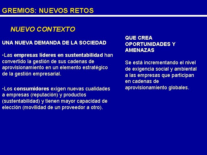 GREMIOS: NUEVOS RETOS NUEVO CONTEXTO UNA NUEVA DEMANDA DE LA SOCIEDAD • Las empresas