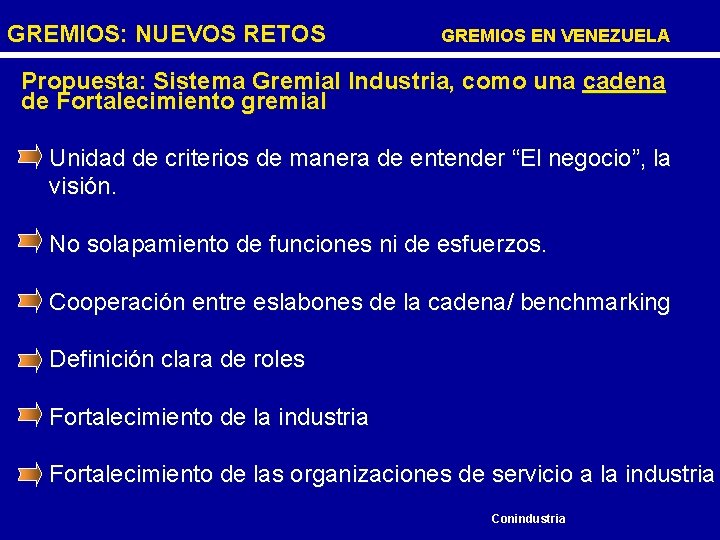 GREMIOS: NUEVOS RETOS GREMIOS EN VENEZUELA Propuesta: Sistema Gremial Industria, como una cadena de