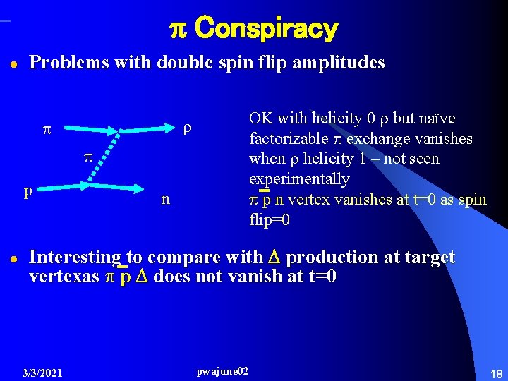  Conspiracy l Problems with double spin flip amplitudes p l n OK with