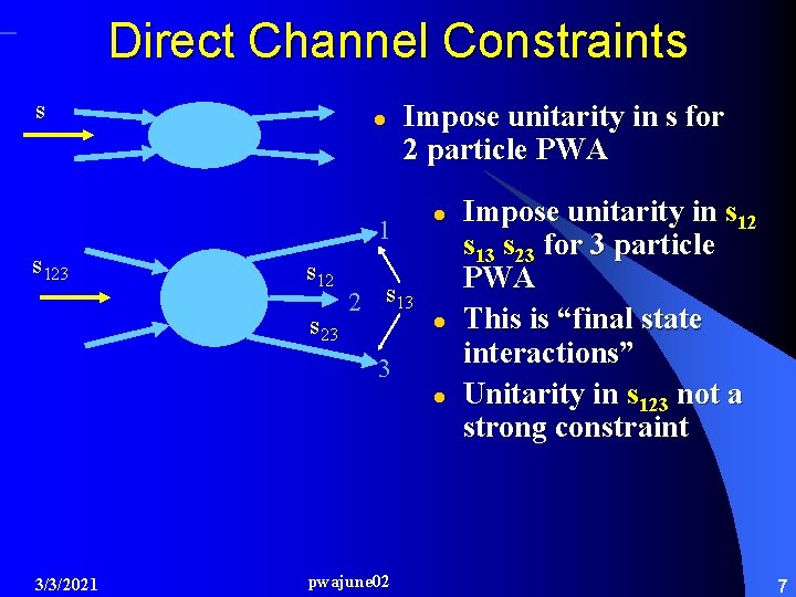 Direct Channel Constraints s l Impose unitarity in s for 2 particle PWA 1