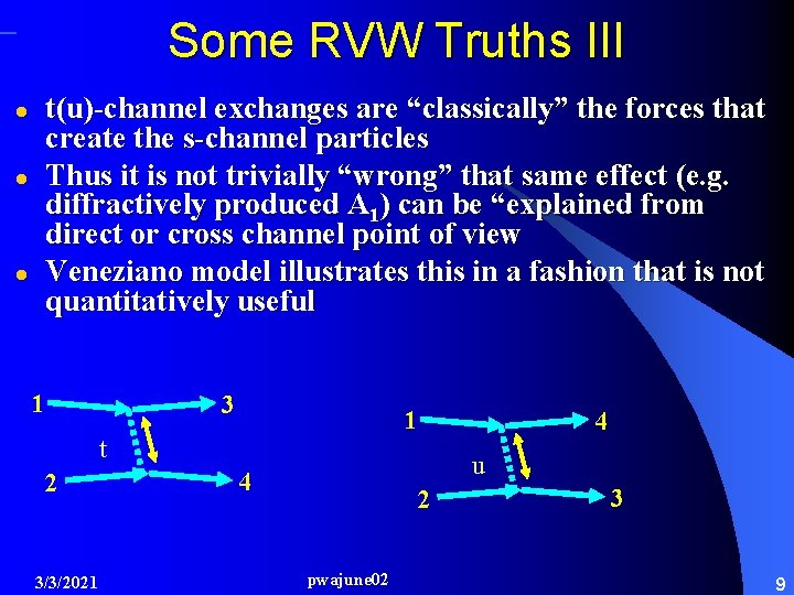 Some RVW Truths III l l l t(u)-channel exchanges are “classically” the forces that