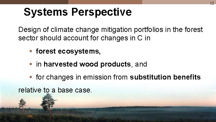 12 Systems Perspective Design of climate change mitigation portfolios in the forest sector should