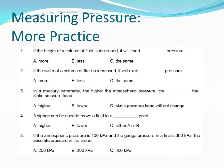 Measuring Pressure: More Practice 