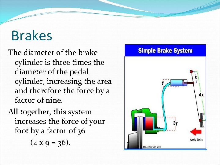 Brakes The diameter of the brake cylinder is three times the diameter of the