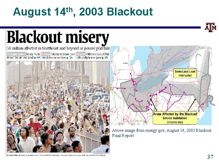 August 14 th, 2003 Blackout Above image from energy. gov, August 14, 2003 Blackout