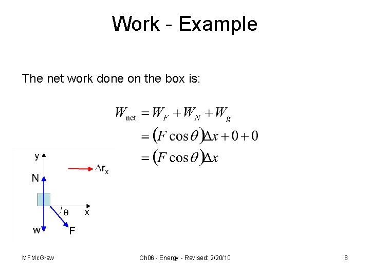 Work - Example The net work done on the box is: MFMc. Graw Ch