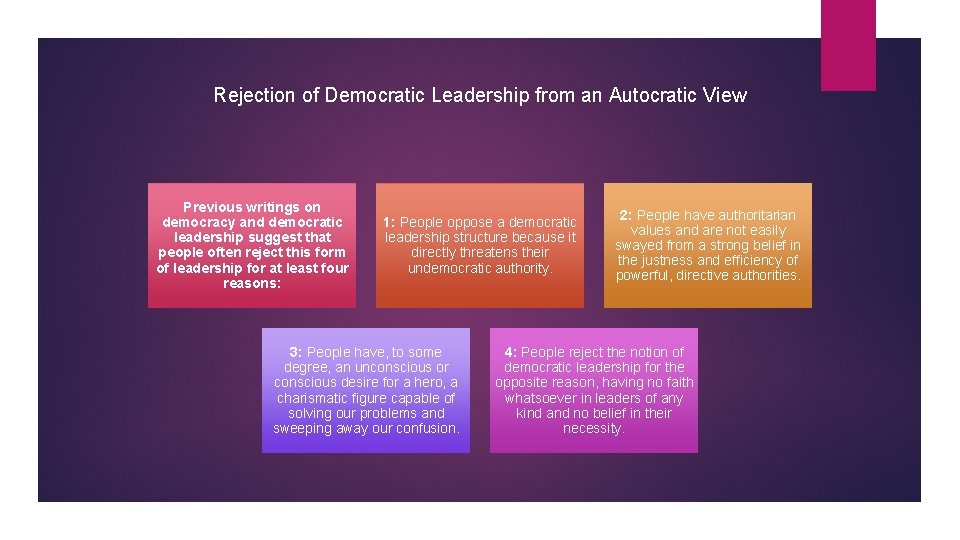Rejection of Democratic Leadership from an Autocratic View Previous writings on democracy and democratic