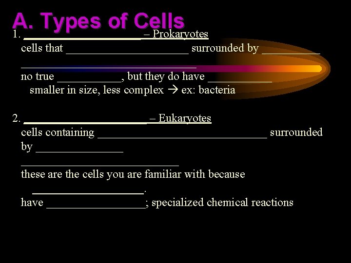 A. Types of Cells 1. __________ – Prokaryotes cells that ___________ surrounded by ____________________