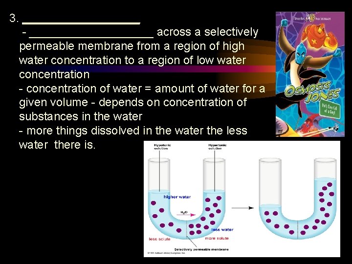 3. _________ - __________ across a selectively permeable membrane from a region of high