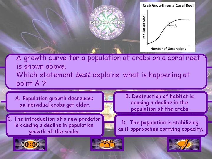 A growth curve for a population of crabs on a coral reef is shown