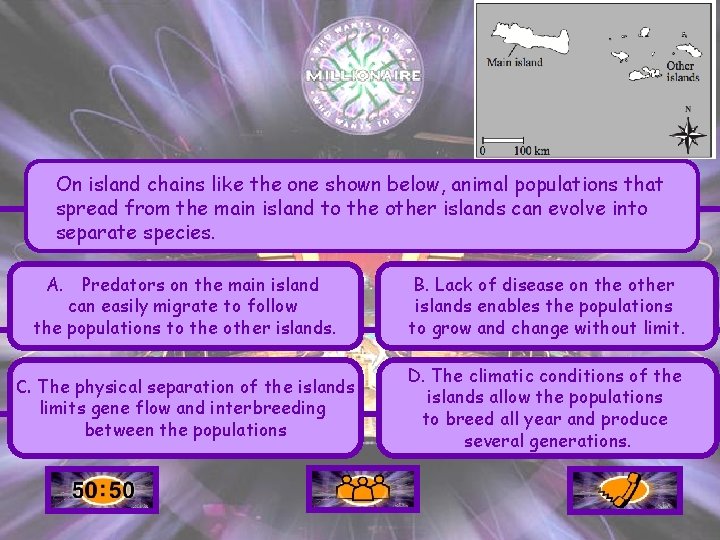 On island chains like the one shown below, animal populations that spread from the