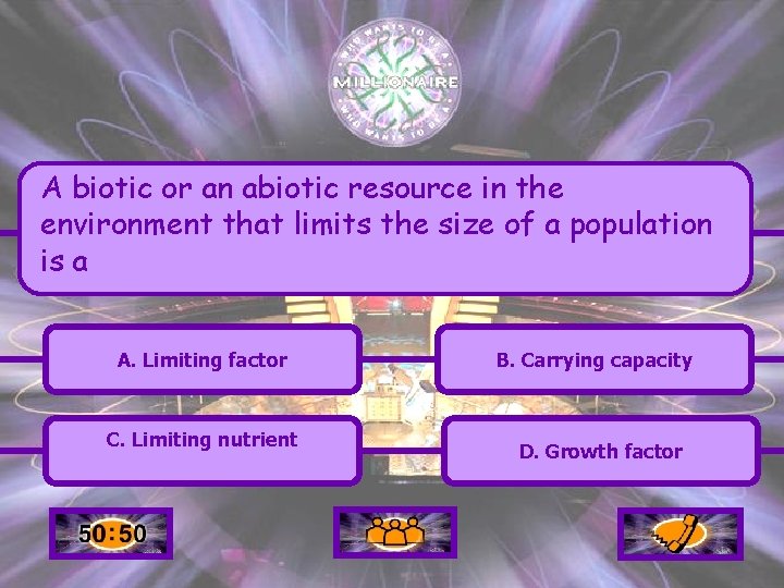 A biotic or an abiotic resource in the environment that limits the size of