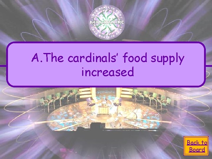 A. The cardinals’ food supply increased Back to Board 