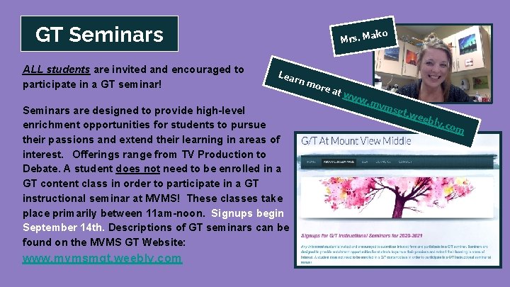GT Seminars ALL students are invited and encouraged to participate in a GT seminar!