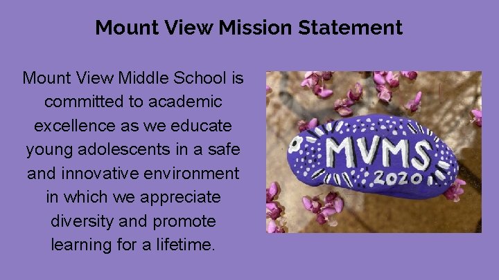 Mount View Mission Statement Mount View Middle School is committed to academic excellence as