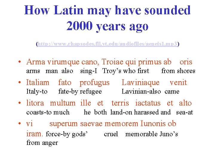 How Latin may have sounded 2000 years ago (http: //www. rhapsodes. fll. vt. edu/audiofiles/aeneis