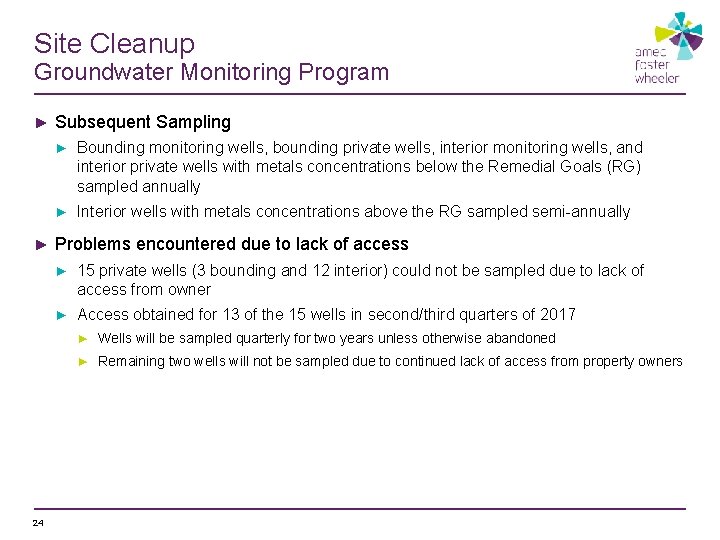 Site Cleanup Groundwater Monitoring Program ► ► Subsequent Sampling ► Bounding monitoring wells, bounding