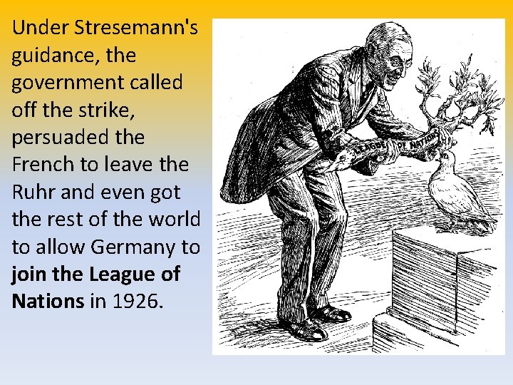 Under Stresemann's guidance, the government called off the strike, persuaded the French to leave