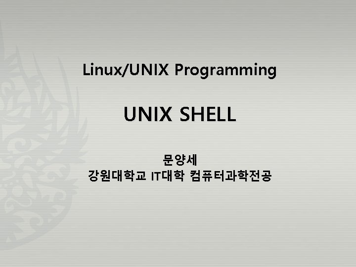 Linux/UNIX Programming UNIX SHELL 문양세 강원대학교 IT대학 컴퓨터과학전공 