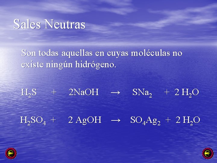 Sales Neutras Son todas aquellas en cuyas moléculas no existe ningún hidrógeno. H 2