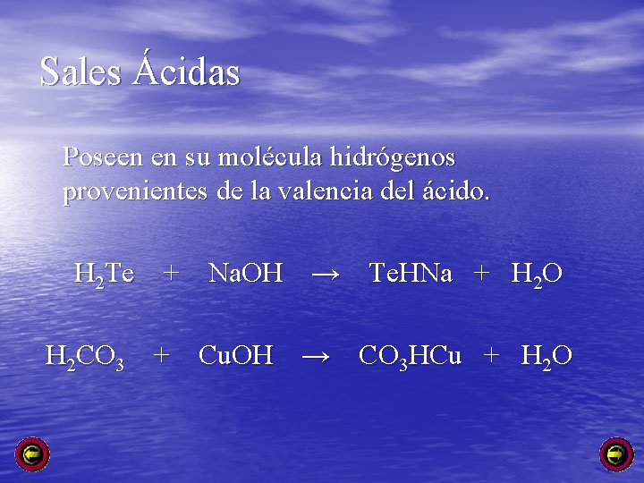 Sales Ácidas Poseen en su molécula hidrógenos provenientes de la valencia del ácido. H