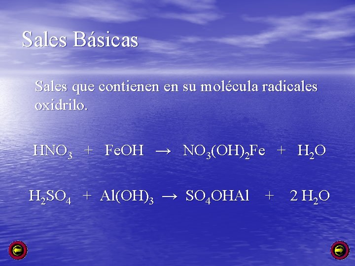 Sales Básicas Sales que contienen en su molécula radicales oxidrilo. HNO 3 + Fe.