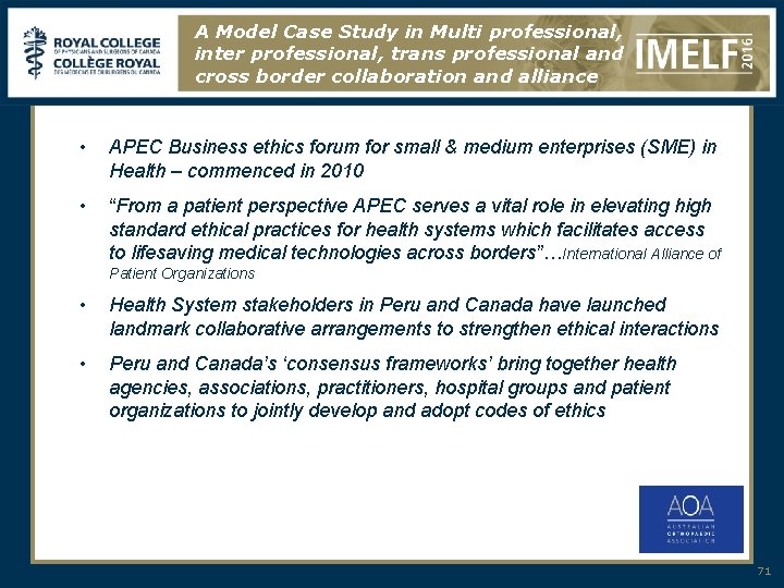 A Model Case Study in Multi professional, inter professional, trans professional and cross border