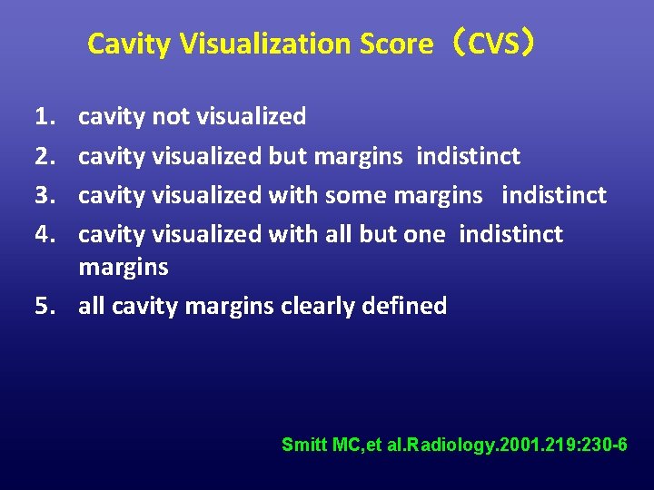 Cavity Visualization Score（CVS） 1. 2. 3. 4. cavity not visualized cavity visualized but margins
