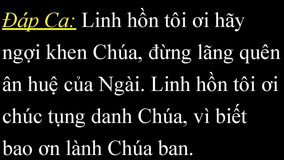 Đáp Ca: Linh hồn tôi ơi hãy ngợi khen Chúa, đừng lãng quên ân