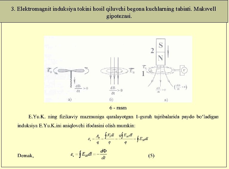 3. Elektromagnit induksiya tokini hosil qiluvchi begona kuchlarning tabiati. Maksvell gipotezasi. 