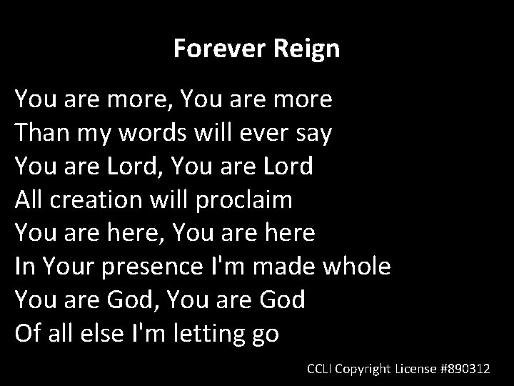 Forever Reign You are more, You are more Than my words will ever say