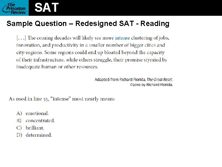 SAT Sample Question – Redesigned SAT - Reading 