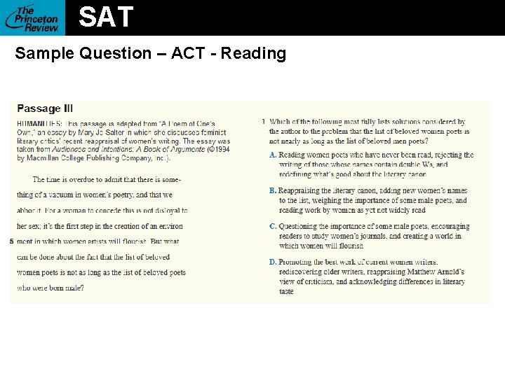 SAT Sample Question – ACT - Reading 