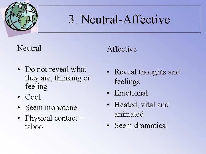 3. Neutral-Affective Neutral Affective • Do not reveal what they are, thinking or feeling