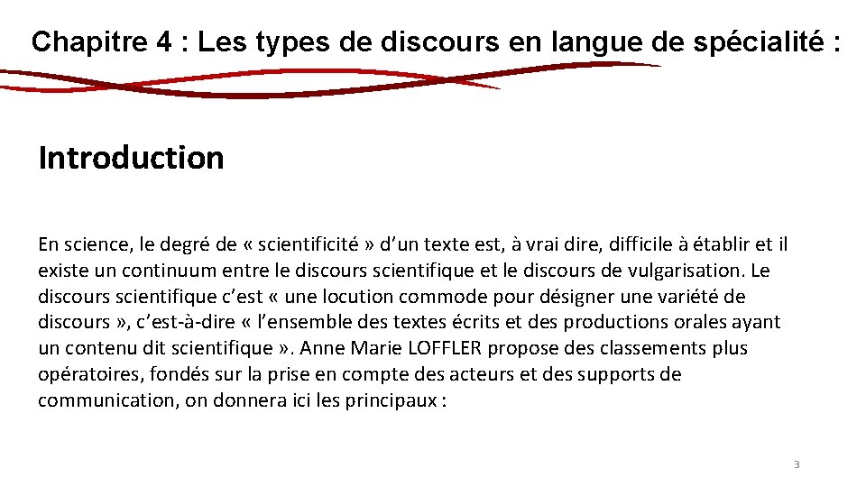 Chapitre 4 : Les types de discours en langue de spécialité : Introduction En Chapitre 4 : Les types de discours en langue de spécialité : Introduction En