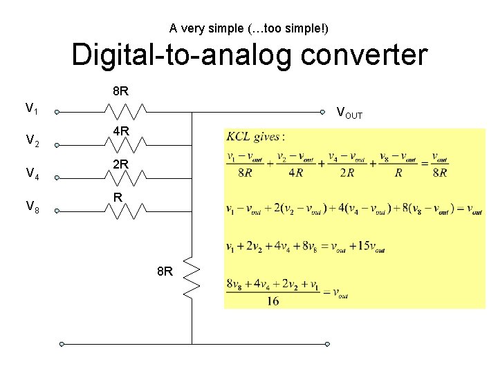 A very simple (…too simple!) Digital-to-analog converter 8 R V 1 V 2 V