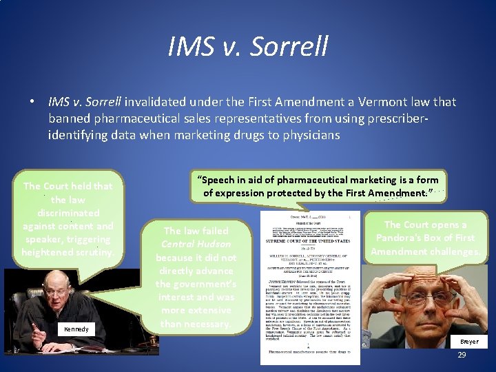 IMS v. Sorrell • IMS v. Sorrell invalidated under the First Amendment a Vermont