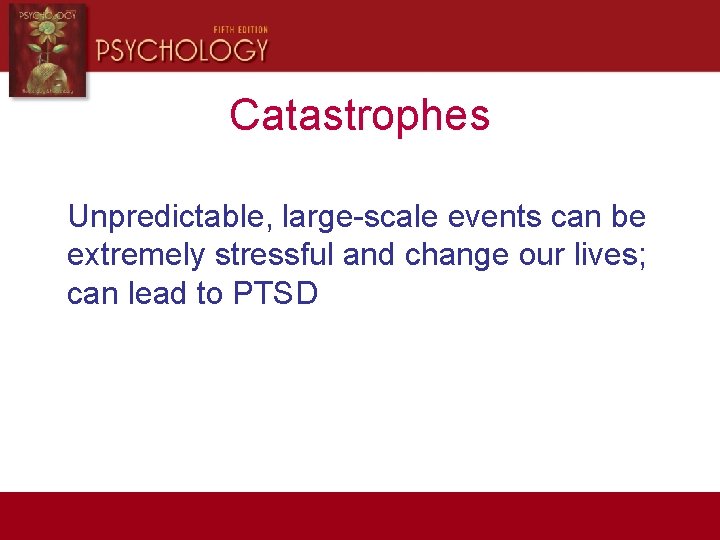 Catastrophes Unpredictable, large-scale events can be extremely stressful and change our lives; can lead